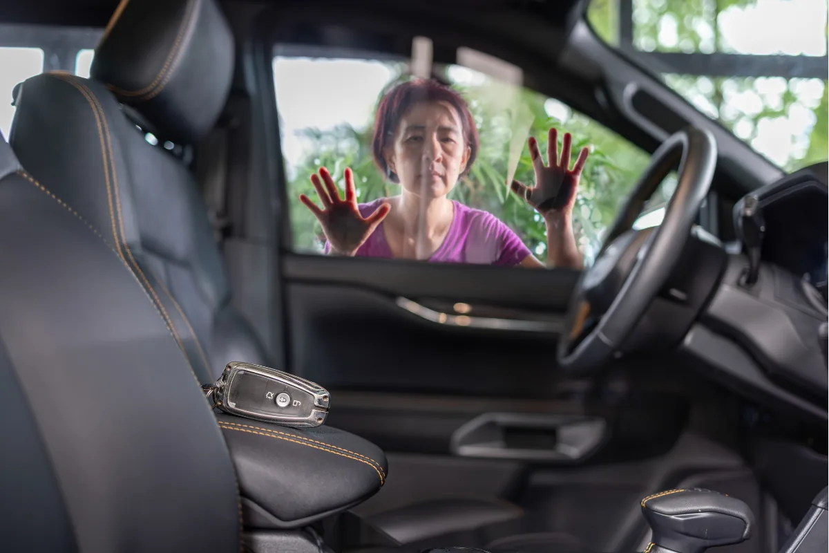 Vehicle lockout assistance when keys are locked inside a car